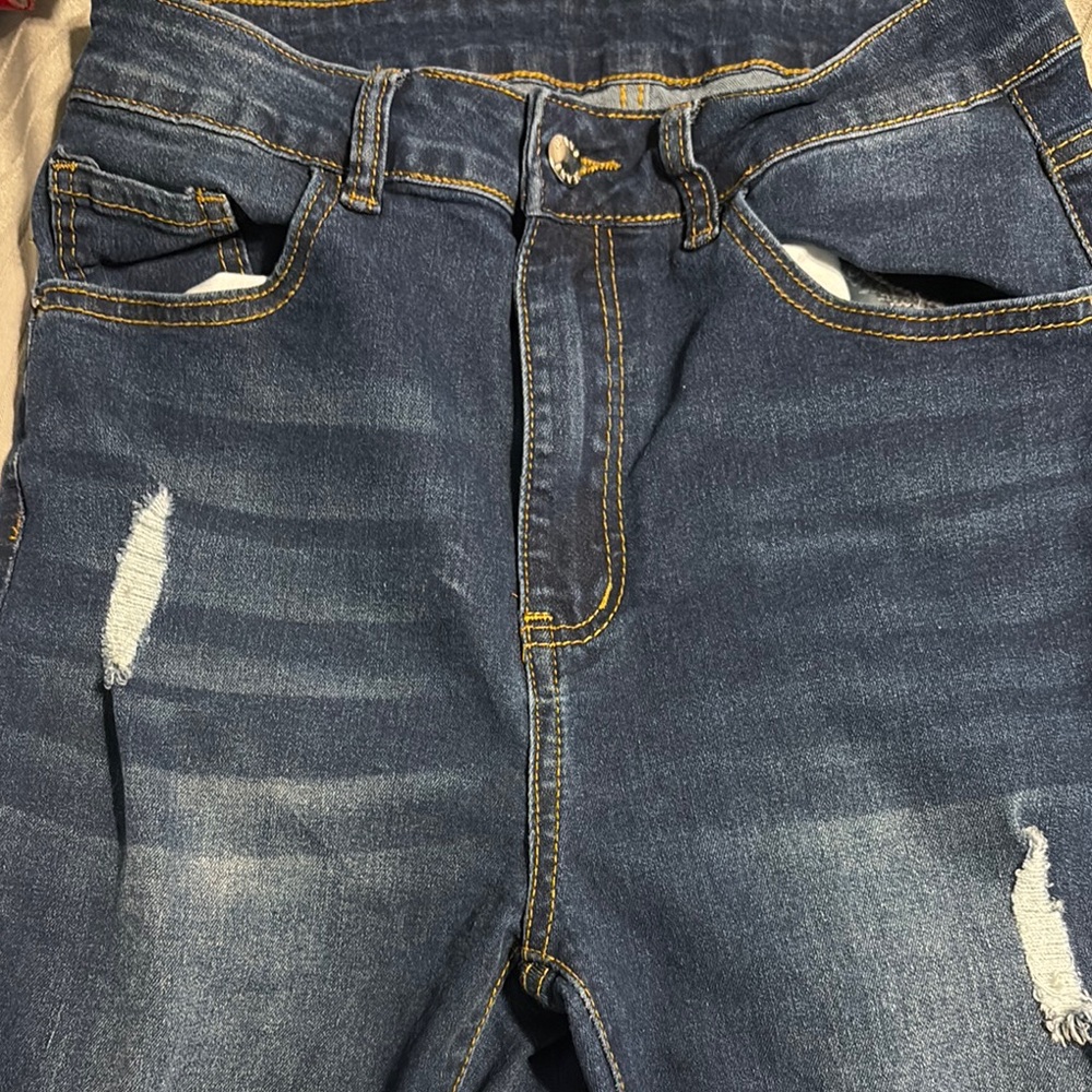 Blue Slim Fit Jeans with Distressed Details